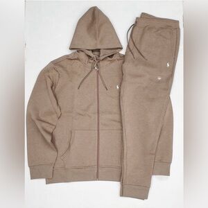 Polo Ralph Lauren double knit fleece tech jogger sweatsuit light brown size XL